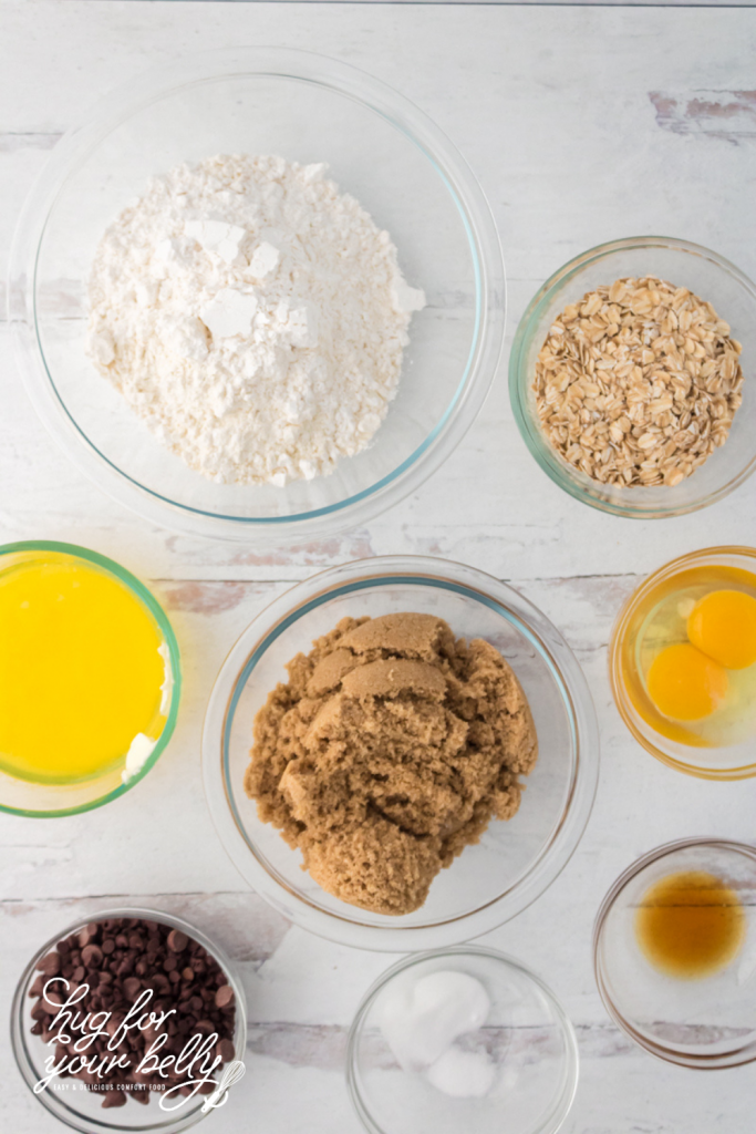 ingredients for chocolate chip oatmeal bars