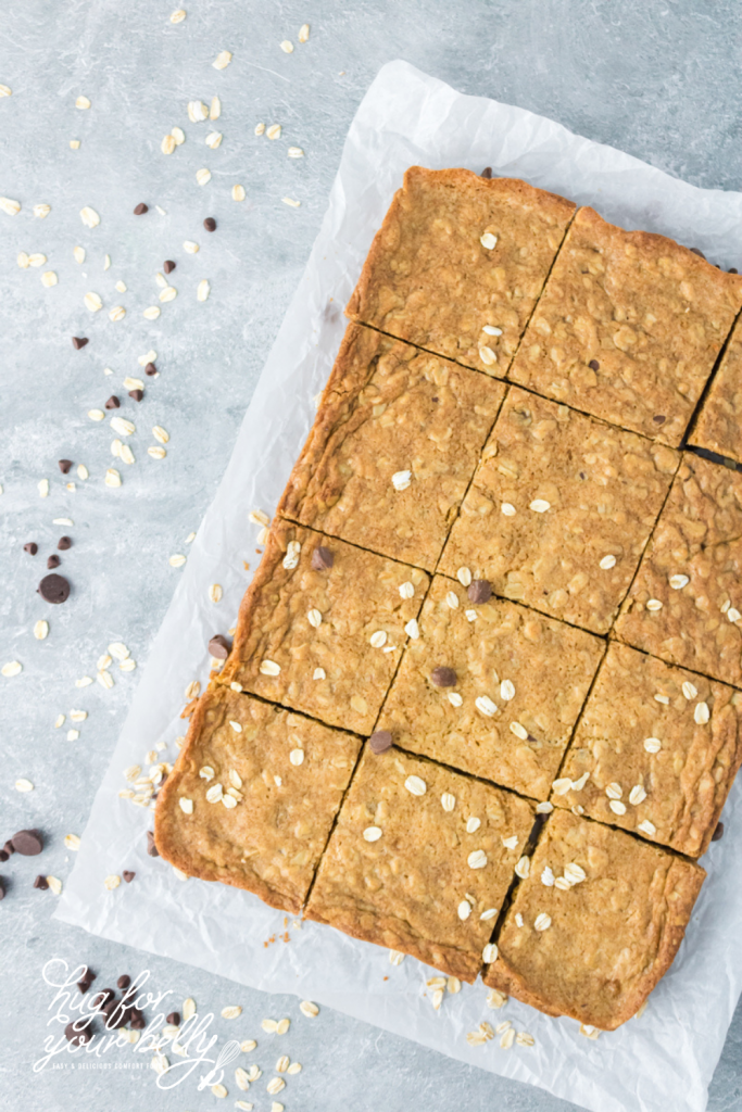 oatmeal chocolate chip bars on parchment paper 