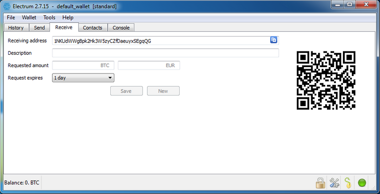 The Electrum wallet receive tab