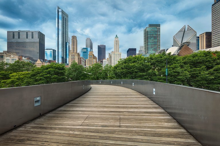 Skyline of Chicago as seen from BP Pedestrian Bridge