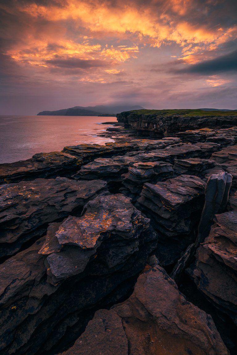 Dramatic light at Muckross Head with the view toward the Slieve League Mountains.