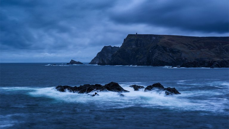 Blue hour photo of the Sturrall Cliffs