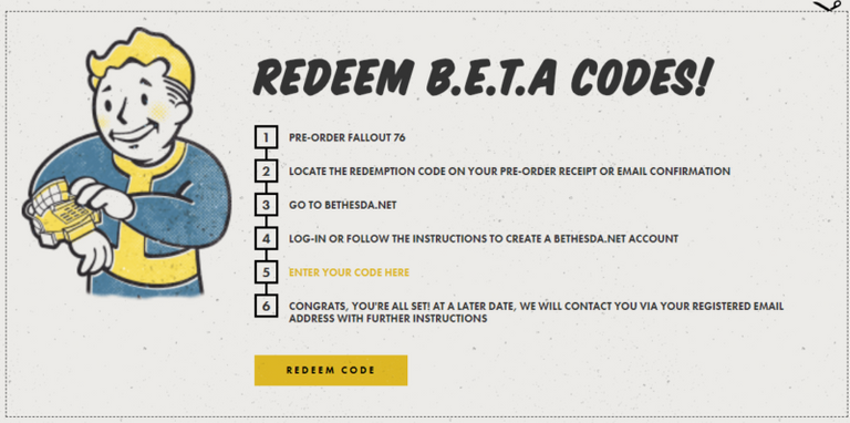 redeem beta codes fallout 76
