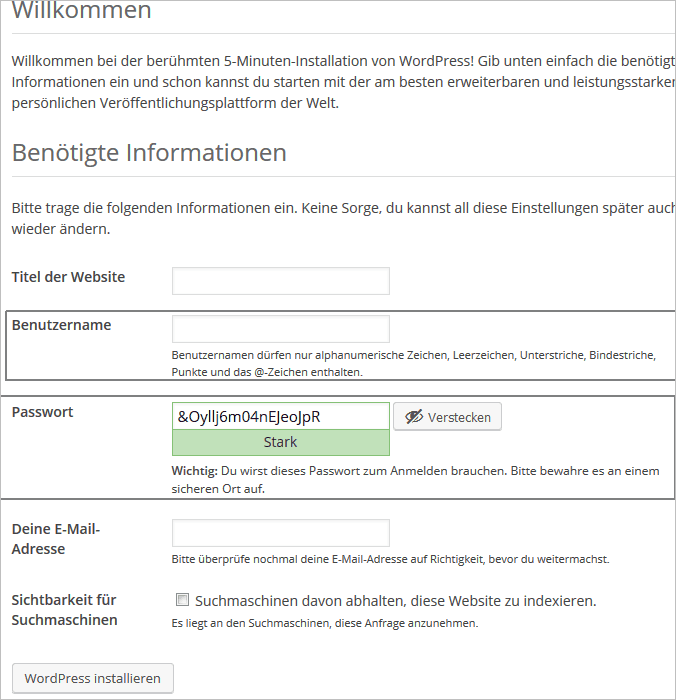 Individual username and strong password in WordPress