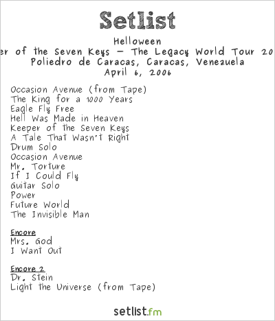 Helloween Setlist Poliedro de Caracas, Caracas, Venezuela 2006, Keeper of the Seven Keys - The Legacy World Tour 2005/06