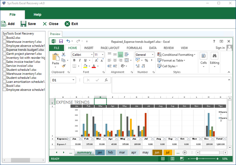 Preview repaired Excel files