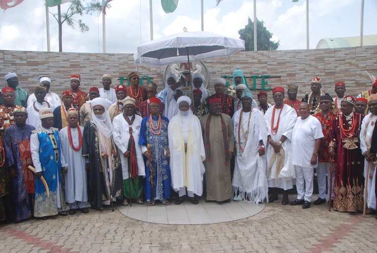 SULTAN OF SOKOTO, ONI OF IFE, OBI OF ONITSHA, OBONG OF CALABAR, ETSU OF NUPE, OTHERS, IN IMO FOR POST-ELECTION PEACE SUMMIT