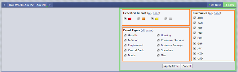 forex factory calendar filters