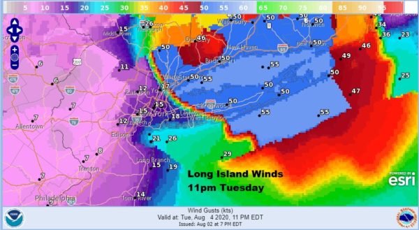 Tropical Storm Watch Long Island Tuesday Isaias Center Forecast Track Just To The West