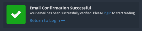 Bittrex registration email account confirmation success message.