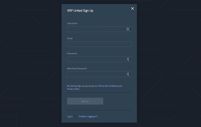 XRP United sign up form.