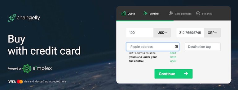 Changely buy XRP with a credit card wallet address destination field.