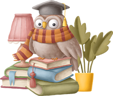 Cartoon owl sitting on books