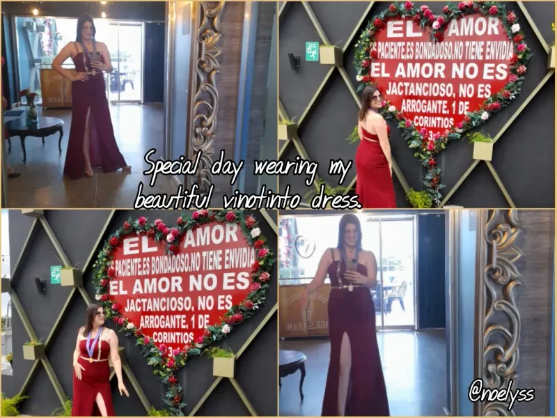 Special day wearing my beautiful vinotinto dress. | Un día especial con mi precioso vestido vinotinto.😍