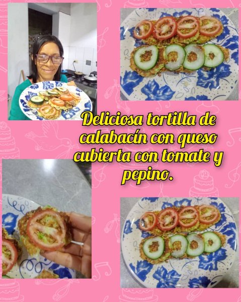 (Esp/Eng) Deliciosa tortita de calabacín con queso acompañada de tomate 🍅 y pepino//  Delicious zucchini pancake with cheese accompanied by tomato 🍅 and cucumber. 