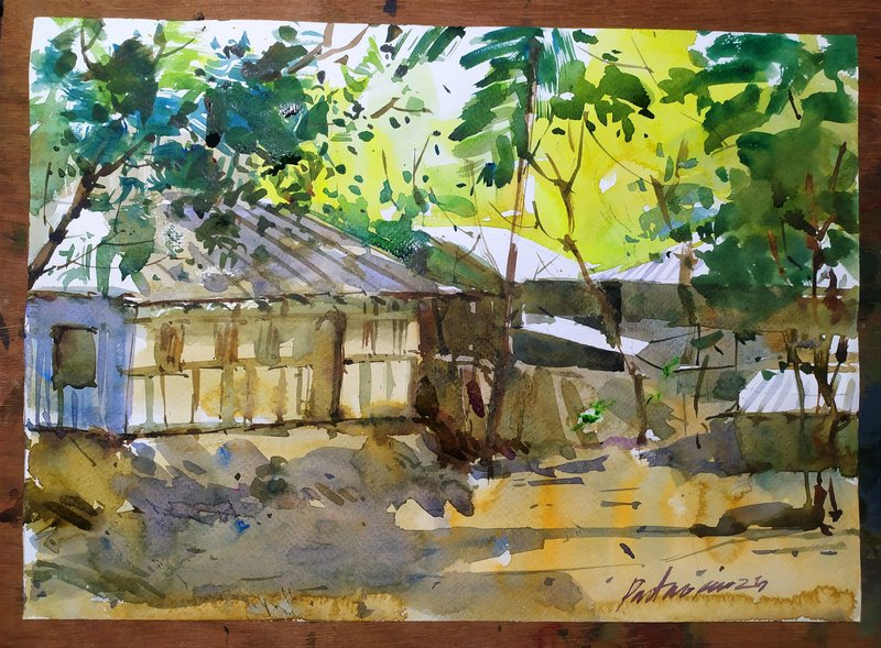 Village landscape | watercolour on paper. 