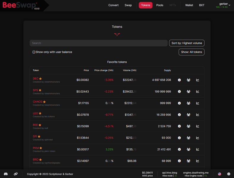 Tokens Page and Fee Updates