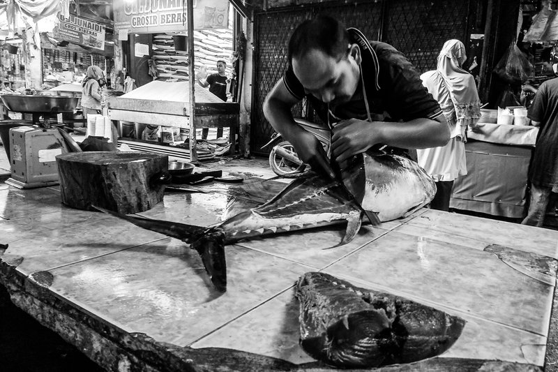 The Visual Monomad Photographic Challenge My Entry #424 - Unique Moments at Traditional Markets, Tuna Fish Traders in Black and White Frames