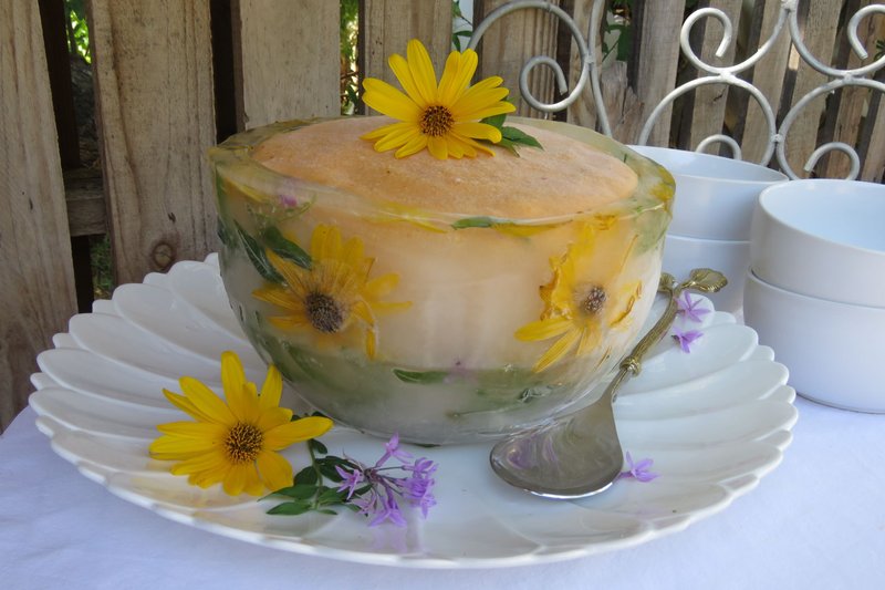 HOMEMADE FRUIT SORBET WITH A FLORAL FROZEN BOWL