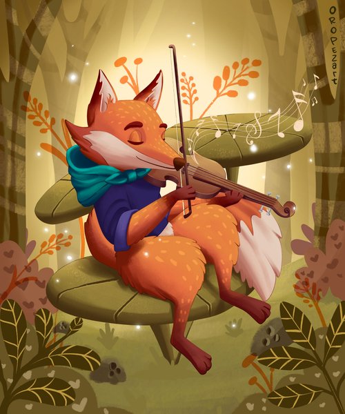 THE FOX WHO PLAYED HIS VIOLIN EVERY SUNSET | Children's book illustrations