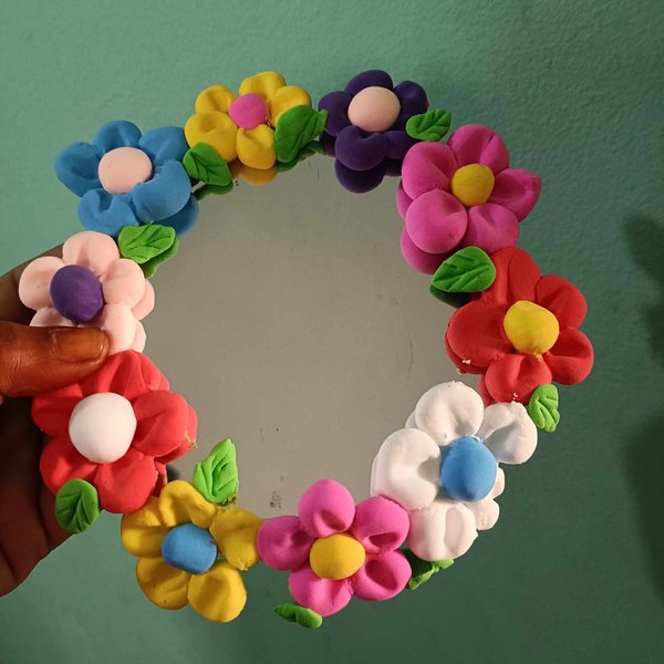 Clay art : Diy  colourful floral mirror frame with clay 