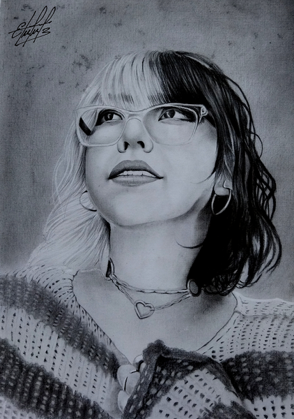 Portrait in realistic drawing. Drawing created with graphite pencil... Retrato en dibujo realista. Dibujo creado con lápiz de grafito.