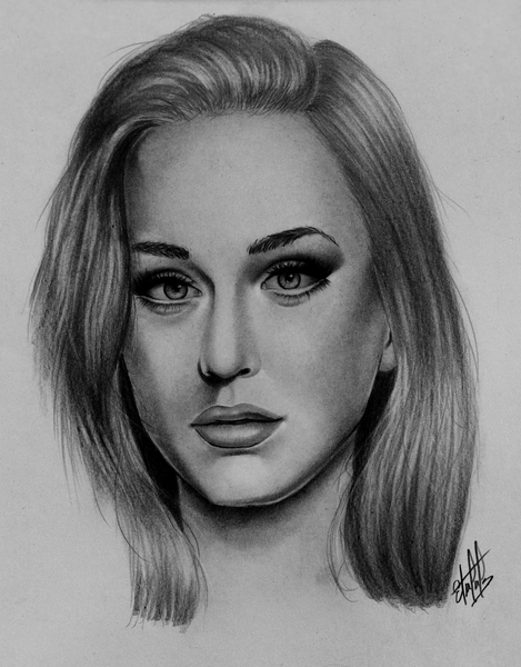 Portrait drawing of a young woman. Drawing created with graphite pencil.. Retrato en dibujo de una joven mujer. Dibujo creado con lápiz de grafito.