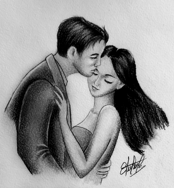 Young Lovers. Drawing created with graphite pencil... Jóvenes Enamorados. Dibujo creado con lápiz de grafito.