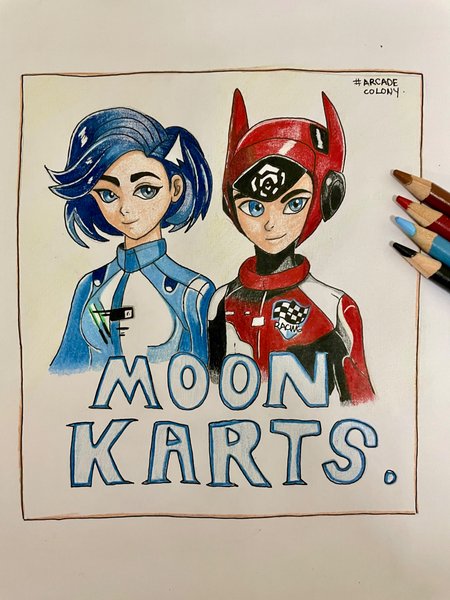 Drawing of the characters "Luna and Blaze" from the web3 video game Moon Karts. (Tutorial) ✍️ [ENG] [ESP] 