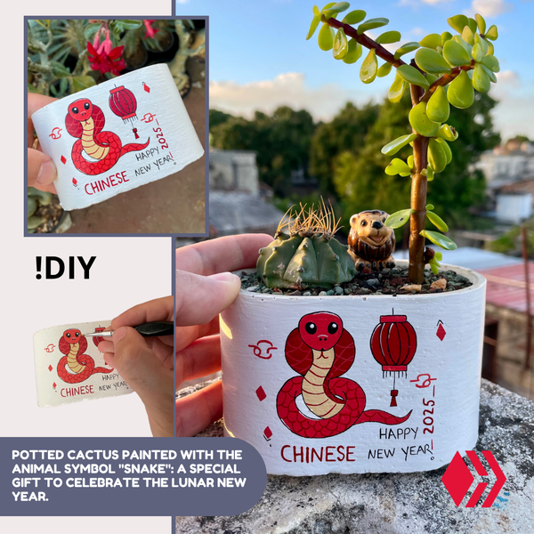 Potted cactus painted with the animal symbol "snake" 🌵: a special gift to celebrate the Lunar New Year. 🧧🐍🤗. 