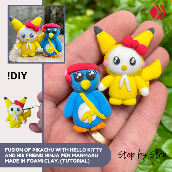 DIY! Fusion of Pikachu with Hello Kitty and his friend Ninja Pen Manmaru made in foami clay. (Tutorial) [ENG] [ESP] 