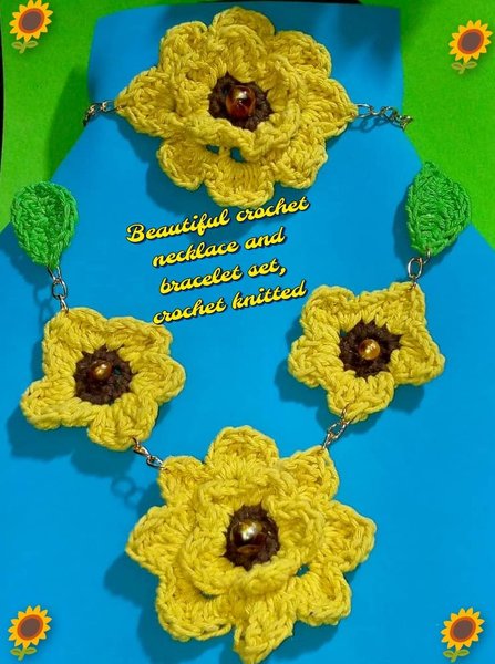 (Esp/Eng) Hermoso set de collar y pulsera tejida a crochet para regalar a mamá / Beautiful set of necklace and bracelet, crocheted to give as a gift to mom 