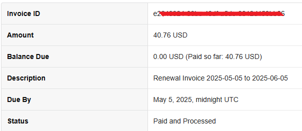 Server Infrastructure Invoice Paid for the Month.. Lets' Go!