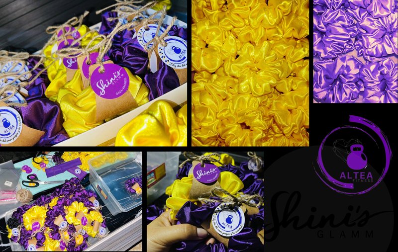Scrunchies Shini´s para un Gym de Crossfit para mujeres (Althea Fitness).💛💜💪 ESP-ENG.