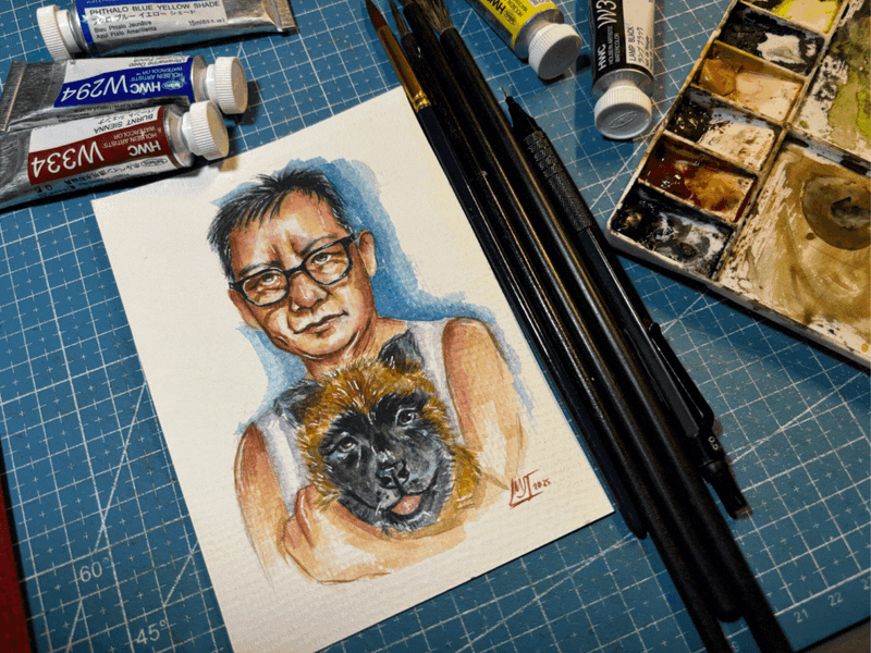 I Painted Portrait Using Watercolor Paint, My Advanced Gift for Father's Day
