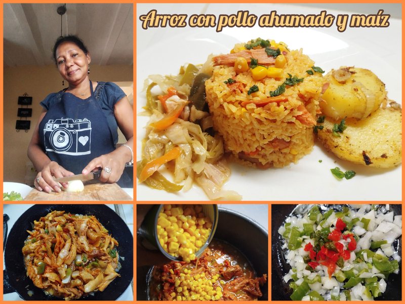 Arroz amarillo con pollo ahumado y maíz/ Yellow Rice with smoked chicken and corn