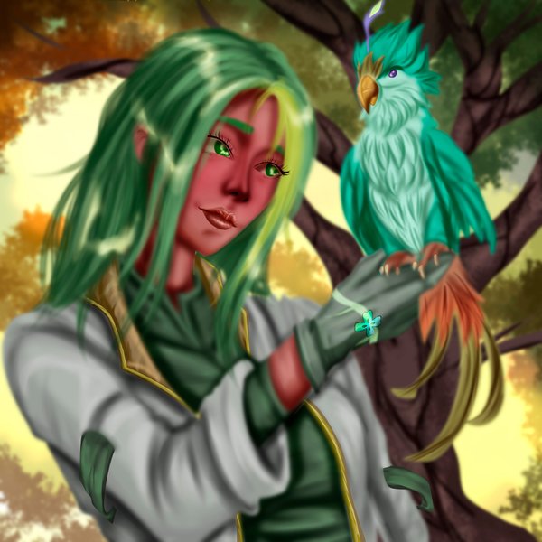 Holozing Fan Art | The Majestic Chirpily perches on the lovely Forest Healer 🦜🍀.