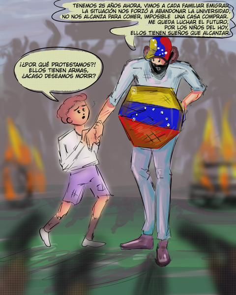 [ESP/ENG] Con escudo de cartón 🇻🇪 por nuestra libertad (illustration) || With cardboard shield 🇻🇪 for our freedom (illustration)