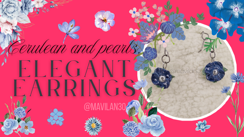 Cerulean and pearls, elegant earrings (esp/eng)