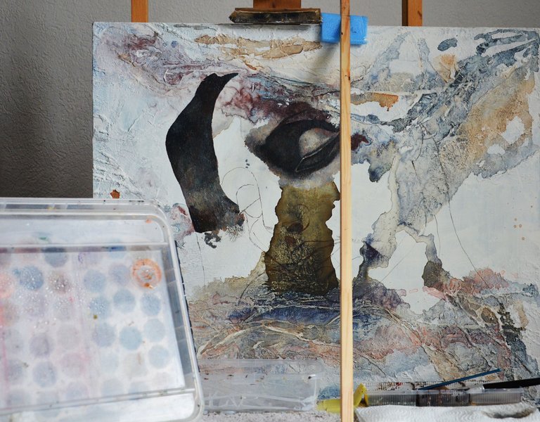 The beginning of a new painting - a few new techniques together