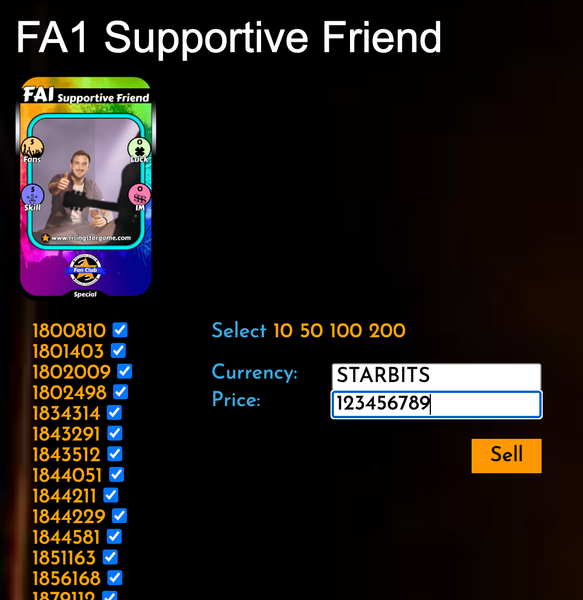 ** NEW ** Bulk Card Sell Option
