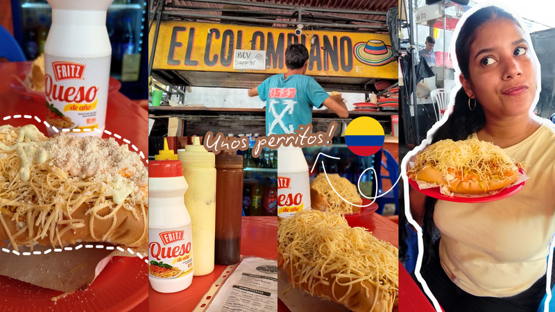 Tasting the hot dogs at “El Colombiano”🌭🇨🇴 | Lots of yellow cheese and good sauces!✨