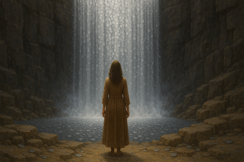 3 May 2025, @mariannewest's Freewrite Writing Prompt Day 2725: waterfall of silver coins