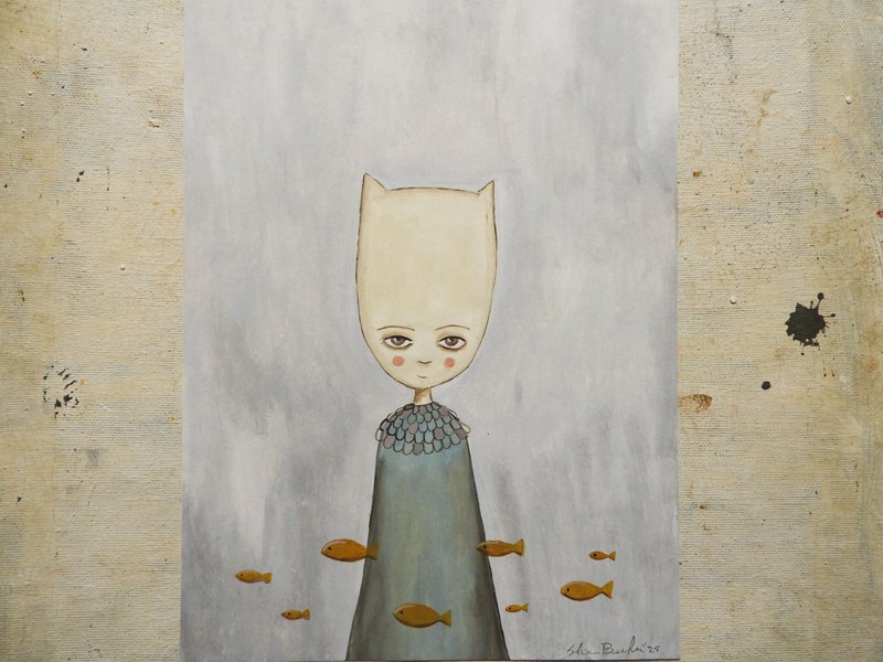 Some little yellow fish (mixed media on paper)