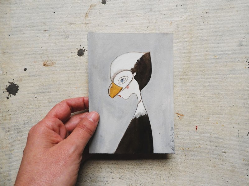 The bird mask (oil on paper)