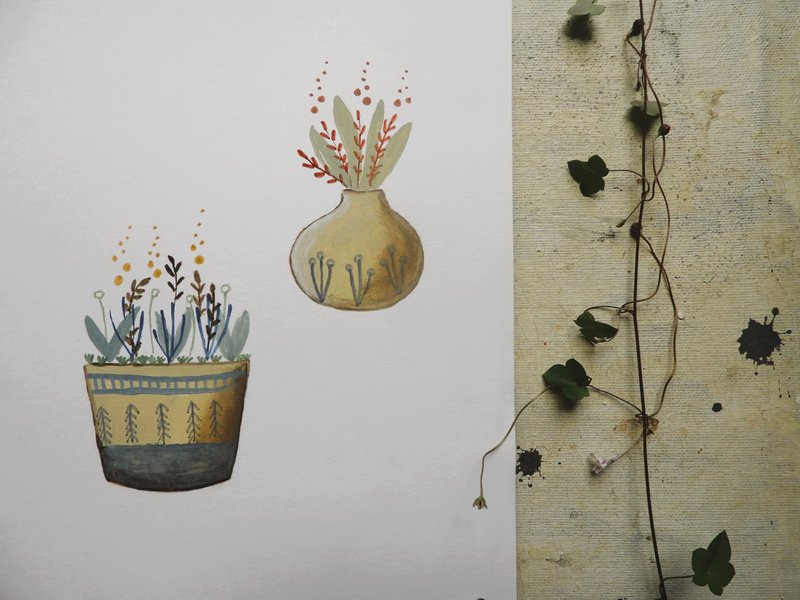 The plant pots (oil on paper)
