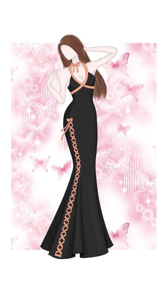 Fashion Illustration 028 - Black Formal Dress With Peach Lacing (Video & Process)