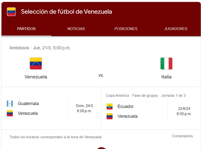 Próximo partido Venezuela vs Italia