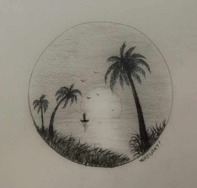 Art Journal: Sketch Drawing of a Circular Seascape ✏️