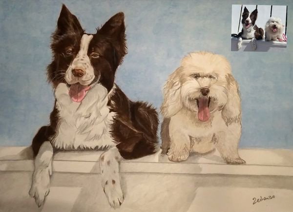 Drawing of Two Cute Dogs